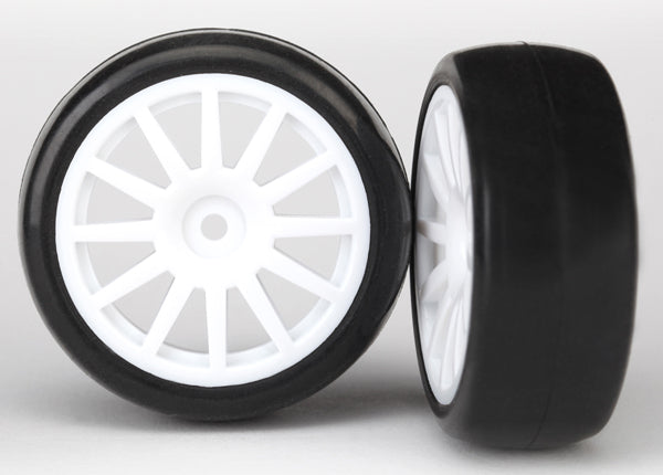2pk Assembled and Glued Tires & Wheels (12-Spoke White Wheels, Slick Tires)