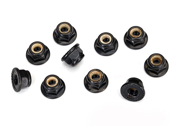 10pk 4mm Flanged Nylon Locking Serrated Black Nuts