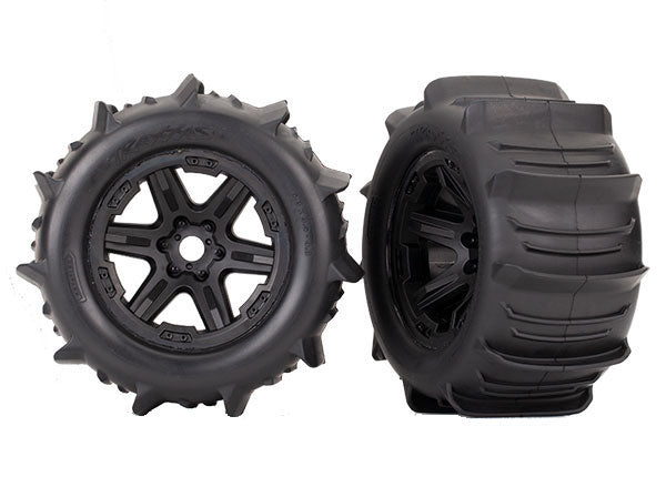 2pk Assembled and Glued Tires & Wheels (Black 3.8" Wheels, Paddle Tires, Foam Inserts) (Tsm Rated)