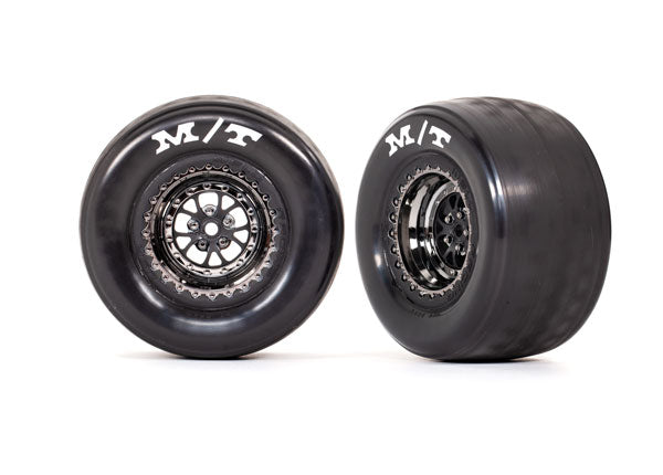 2pk Rear Assembled and Glued Tires & Wheels (Weld Black Chrome Wheels, Mickey Thompson Et Drag Slicks, Foam Inserts)