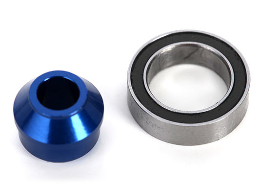 6061-T6 Blue-Anodized Aluminum Bearing Adapter and 10x15x4mm Black Rubber Sealed Ball Bearing for Slipper Shaft