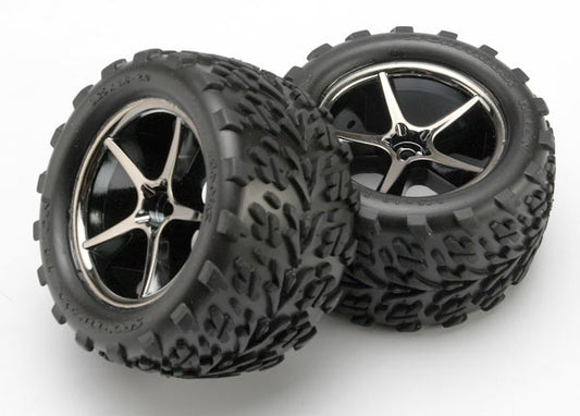 2pk Assembled and Glued Tires & Wheels - Gemini Black Chrome Wheels with Talon Tires and Foam Inserts