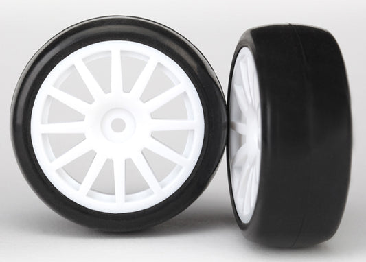 2pk Assembled and Glued Tires & Wheels (12-Spoke White Wheels, Slick Tires)