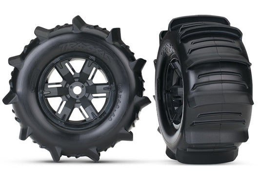 Tires & Wheels, Assembled, Glued (X-Maxx Black Wheels, Paddle Tires, Foam Inserts) (Left & Right) (2)