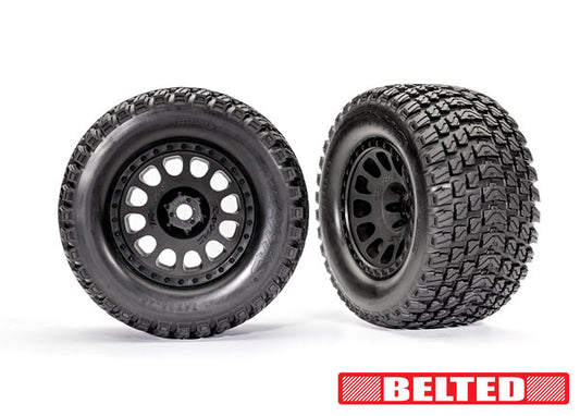 Left & Right Assembled and Glued Tires & Wheels (Xrt Race Black Wheels, Gravix Belted Tires, Dual Profile (4.3" Outer, 5.7" Inner), Foam Inserts)