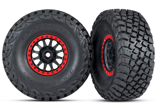 2 Assembled and Glued Tires & Wheels (Method Race Wheels 101 Beadlock Wheels, Black With Red Beadlock, Bfgoodrich Baja Kr3 Tires)
