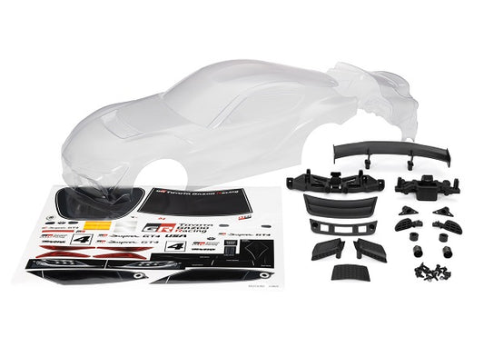 Toyota Supra Gt4 Body (Clear, Trimmed, Requires Painting) / Decal Sheet (Includes Side Mirrors, Spoiler, Grilles, Vents, Hardware, & Clipless Mounting)
