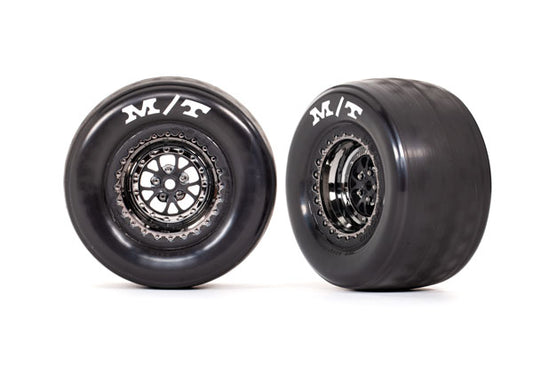 2pk Rear Assembled and Glued Tires & Wheels (Weld Black Chrome Wheels, Mickey Thompson Et Drag Slicks, Foam Inserts)
